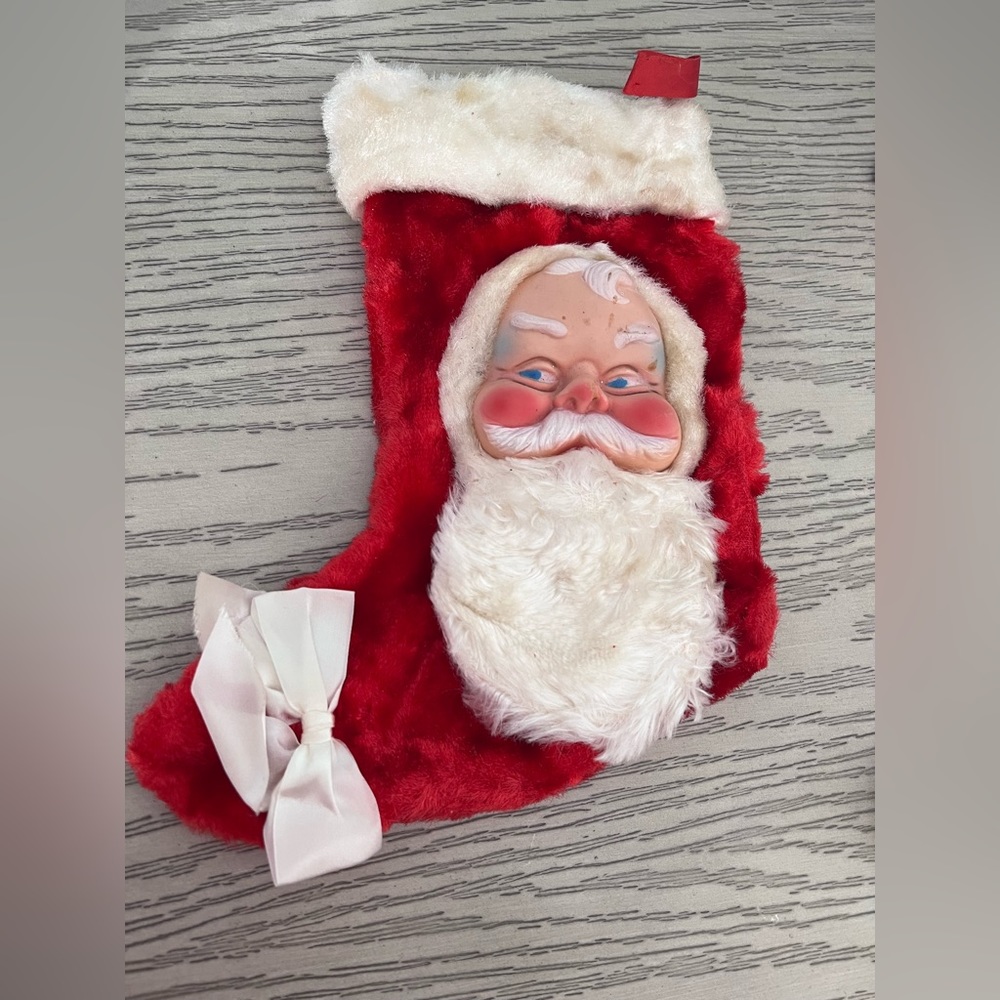 Vintage 1950’s Rubber Face Santa Stocking